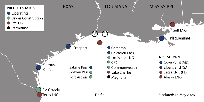 USLNG Export Facilities Map